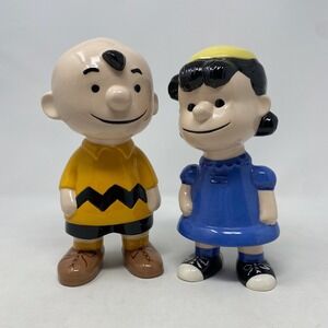 Vintage 1968 Charlie Brown & Lucy Peanuts Hand Painted Ceramic Figurines 9"